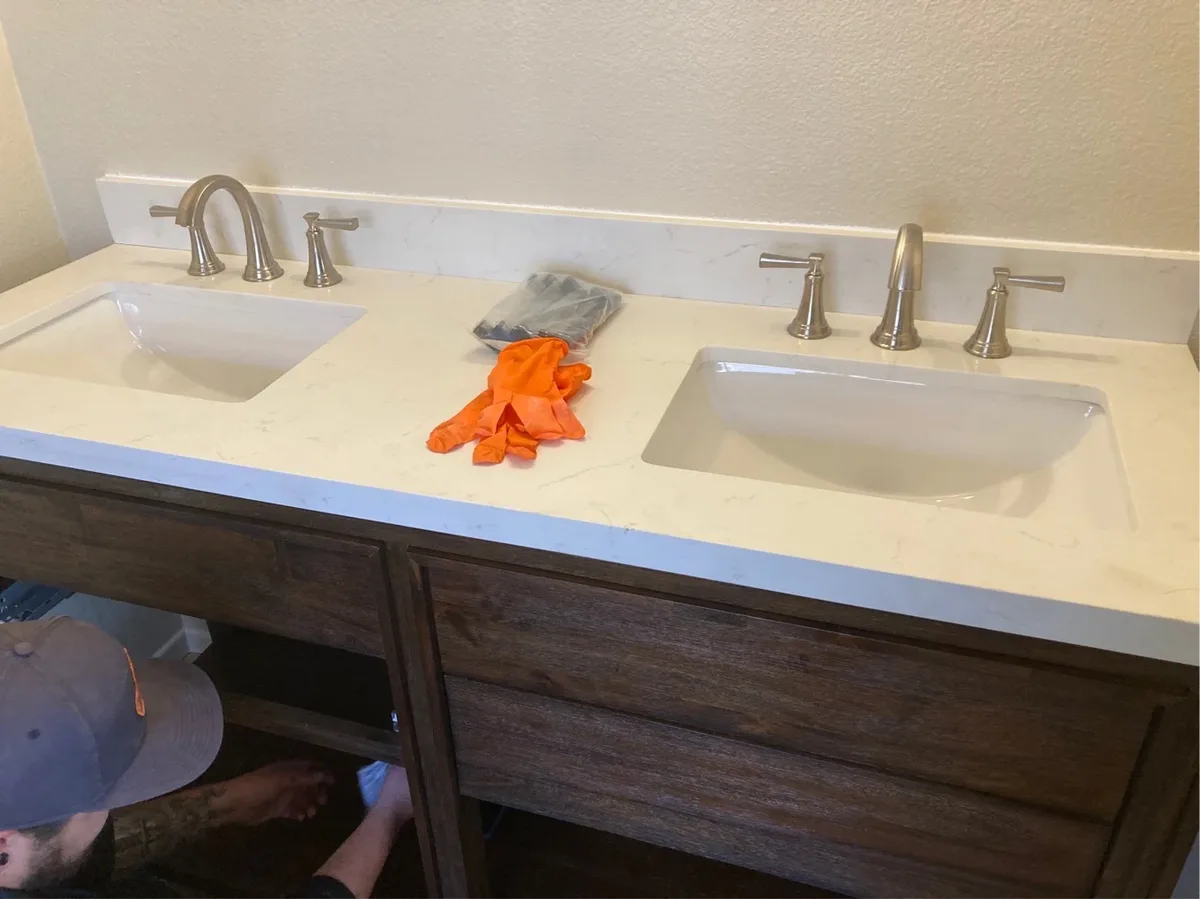 Double-vanity faucet installation